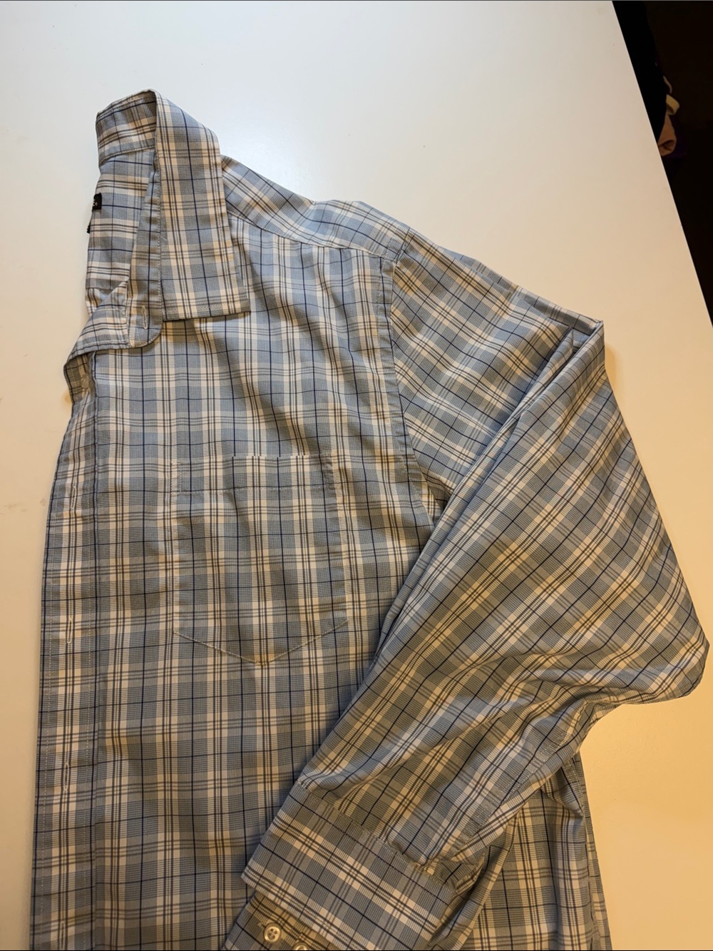 George Men's Light Blue and Gray Plaid Button-Down Shirt